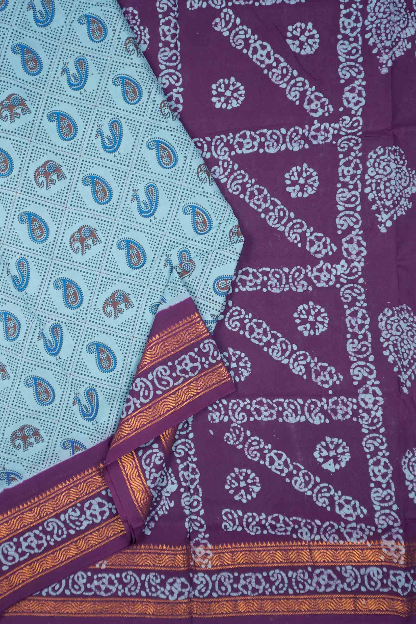 Blue Dotted Pure Sungudi Cotton Checkered Elephant Contrast Border saree