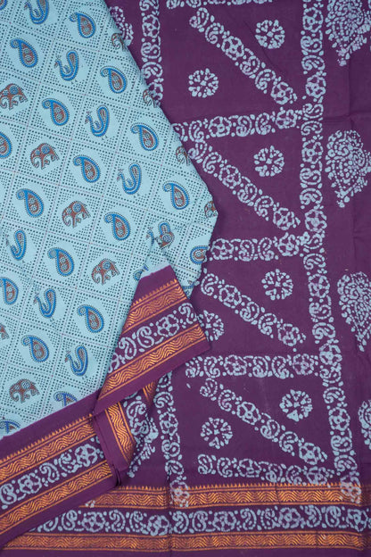 Blue Dotted Pure Sungudi Cotton Checkered Elephant Contrast Border saree