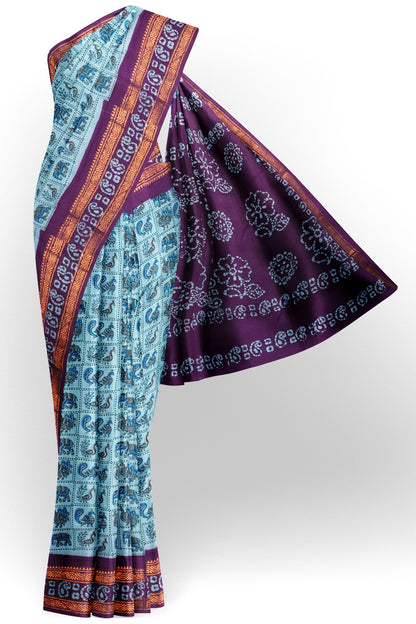 Blue Pure Sungudi Cotton Checkered Peacocks Contrast Border saree