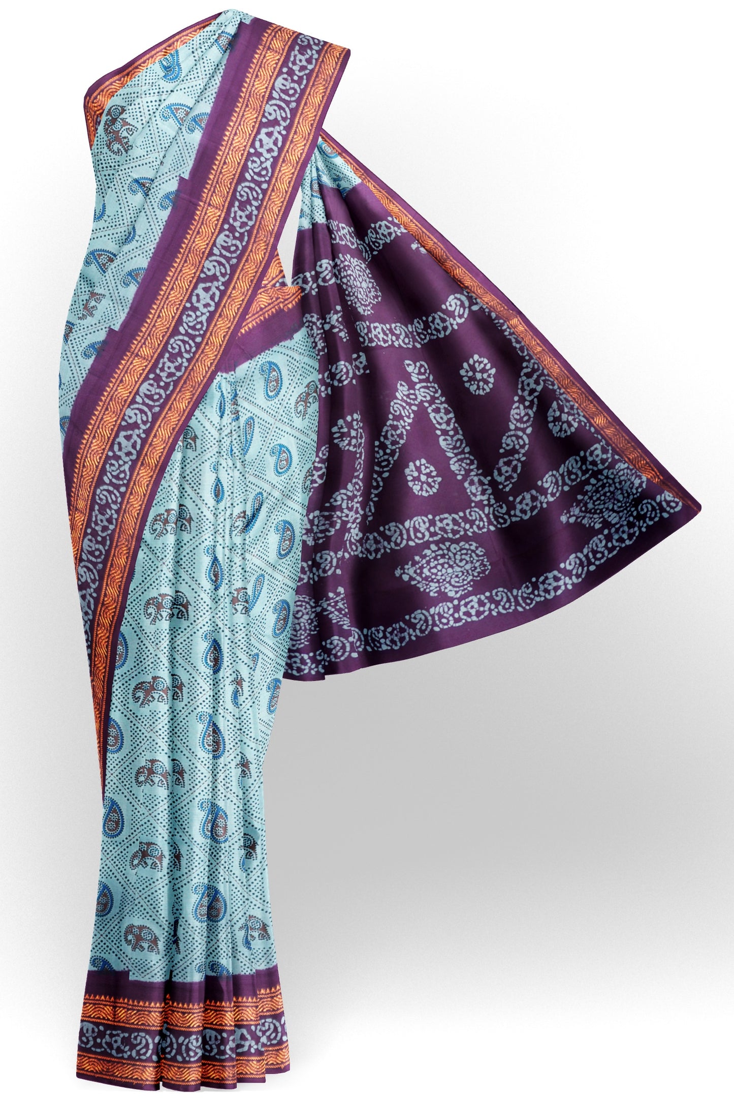 Blue Dotted Pure Sungudi Cotton Checkered Elephant Contrast Border saree