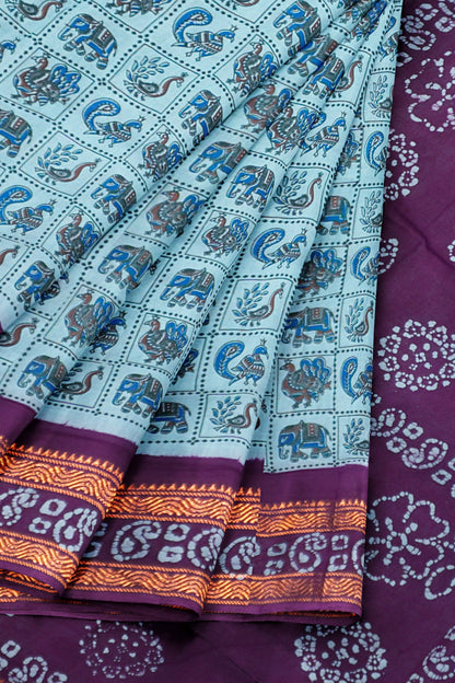 Blue Pure Sungudi Cotton Checkered Peacocks Contrast Border saree