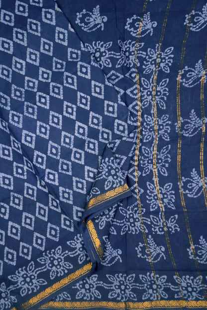 Navy Blue Pure Sungudi Cotton Diamond Prints Zari Border Saree