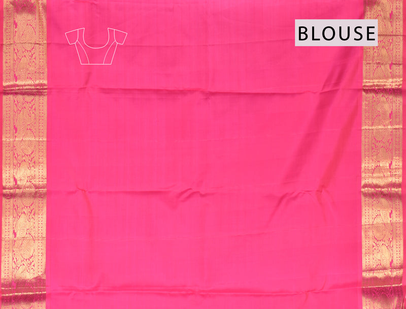 Blue Kanchipuram Bridal Pure Silk Full Jaal Pattern Body Peacock Border Pink Contrast Pallu Saree