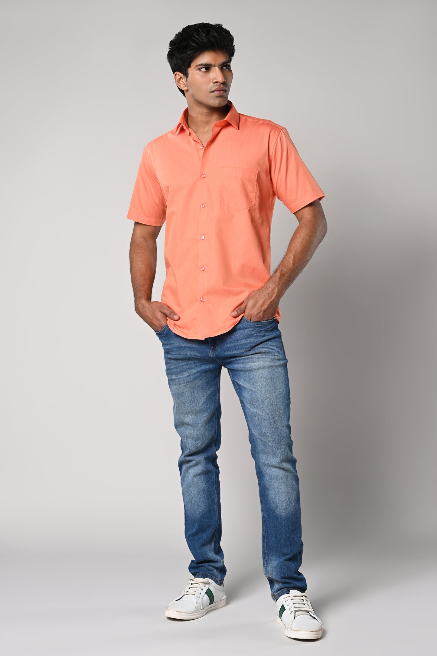 Orange Men’s solid plain half sleeve formal cotton shirt