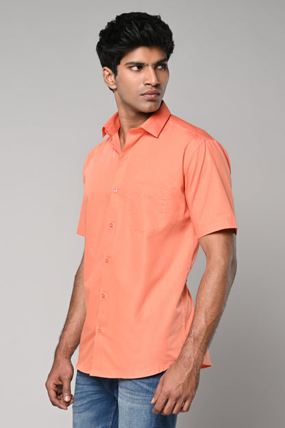 Orange Men’s solid plain half sleeve formal cotton shirt