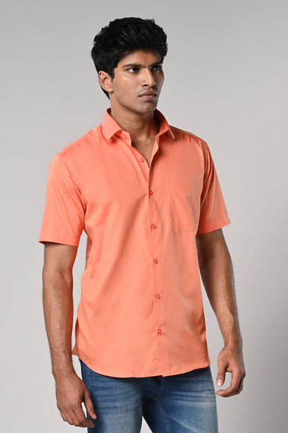 Orange Men’s solid plain half sleeve formal cotton shirt