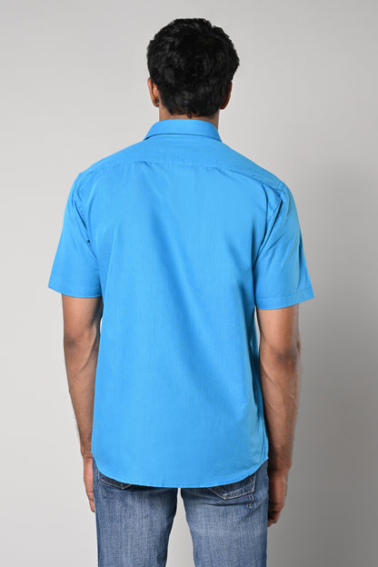 Sky blue Men’s solid plain half sleeve formal cotton shirt