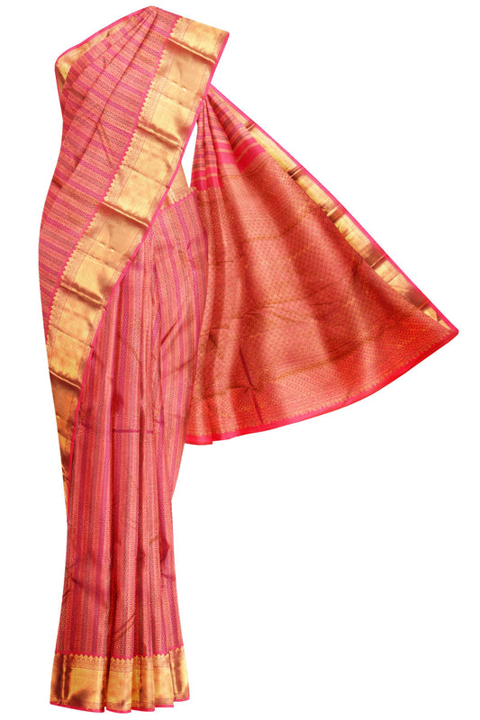 Pink Kanchipuram Bridal Pure Silk ZigZag Design Saree
