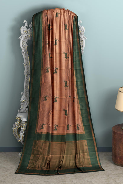 Golden Fancy Semi Silk  Deer Design Contrast Pallu Saree