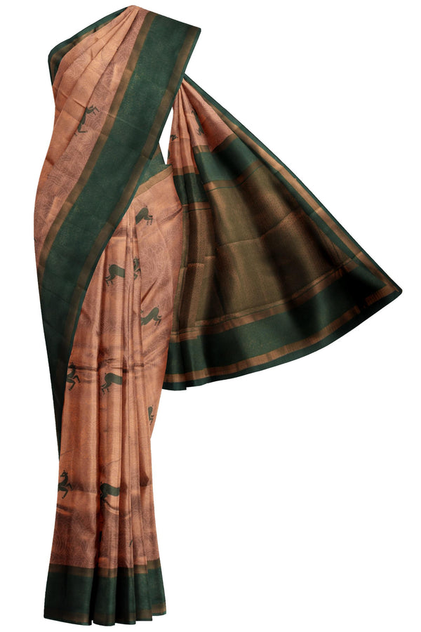 Golden Fancy Georgette Deer Design Contrast Pallu Saree