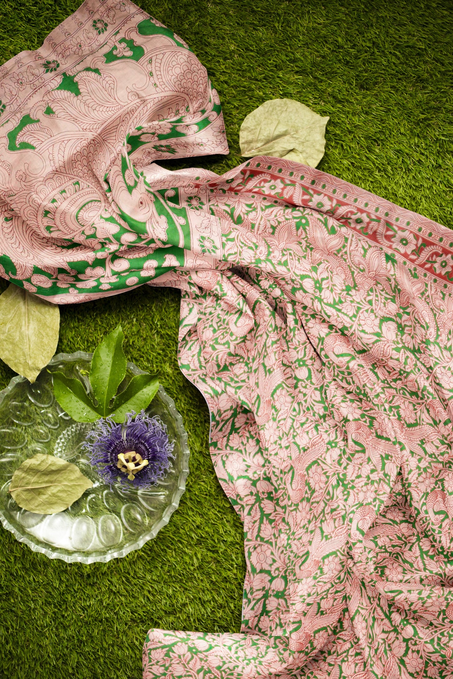 Green Kalamkari Pure Cotton Floral Print Peacock Pallu Saree