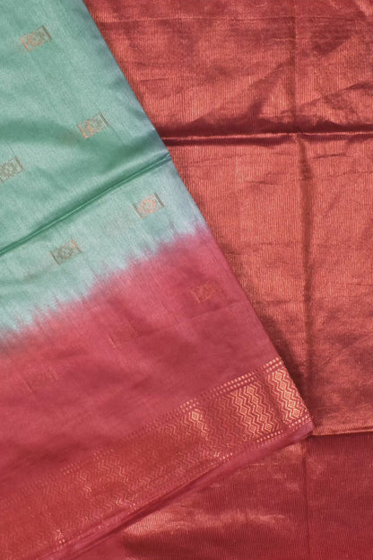 Light Blue Red Cotton Silk Dobby Saree