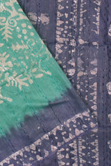 Green Blue Cotton Banswara Batik Print Saree