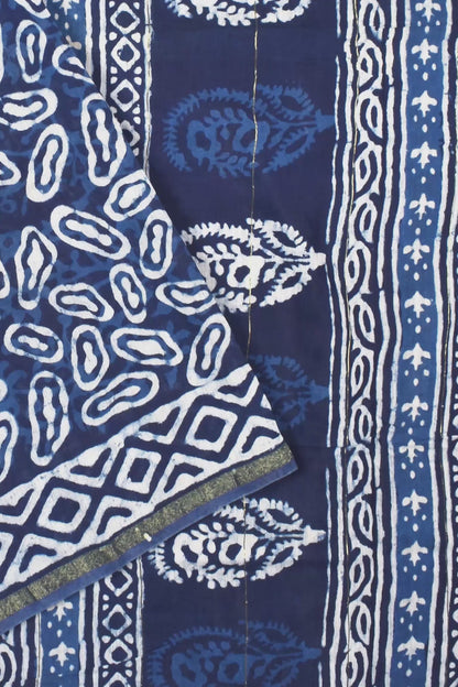 Indigo Blue Chanderi Hand Block Print Saree