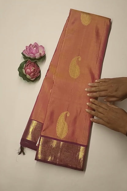 Orange Light Pink Shade Light Weight Pure Silk Mango Butta Contrast Border Pallu Saree NAA107