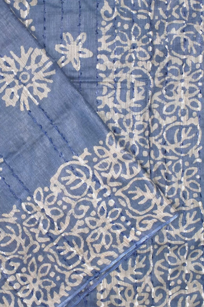 Blue Lines Cotton Banswara Batik Print Saree