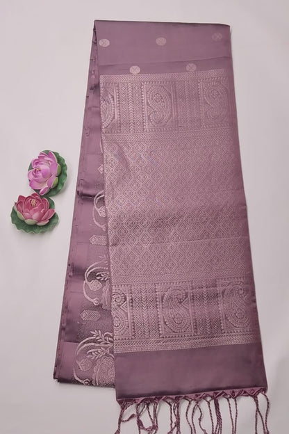 Mauve Taupe Pure Soft Silk Round Shape Butta Flowers Border Mango Zari Pallu Saree NAA181