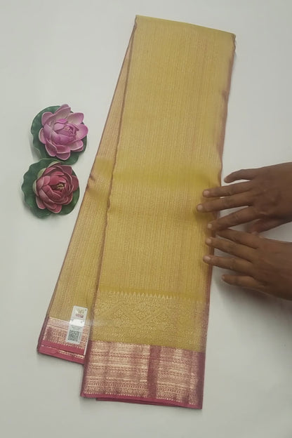 Mustard Yellow Light Weight Pure Silk Golden Zari Lines Red Border Pallu Saree NAA145