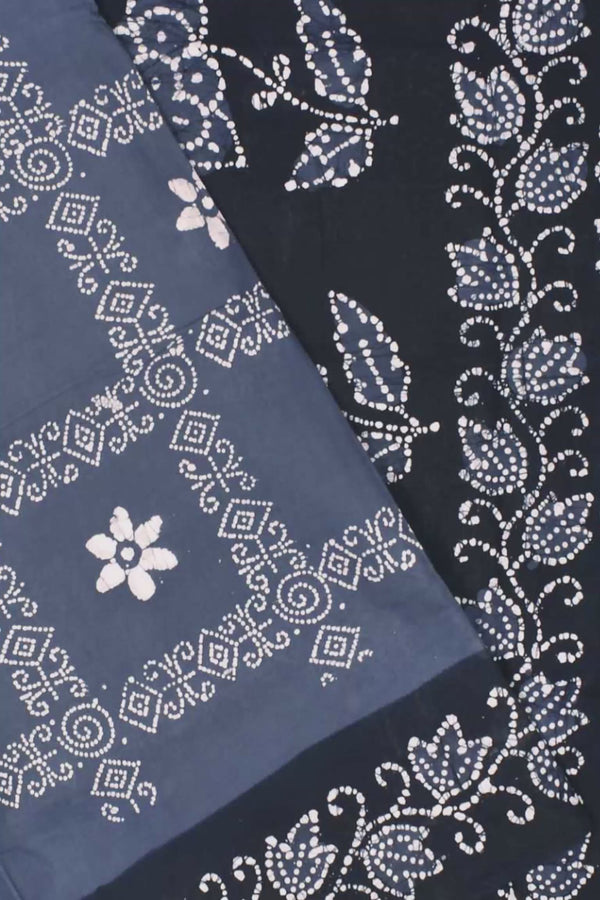 Grey 100s Combed Pure Soft Cotton Contrast Sungudi Print Saree