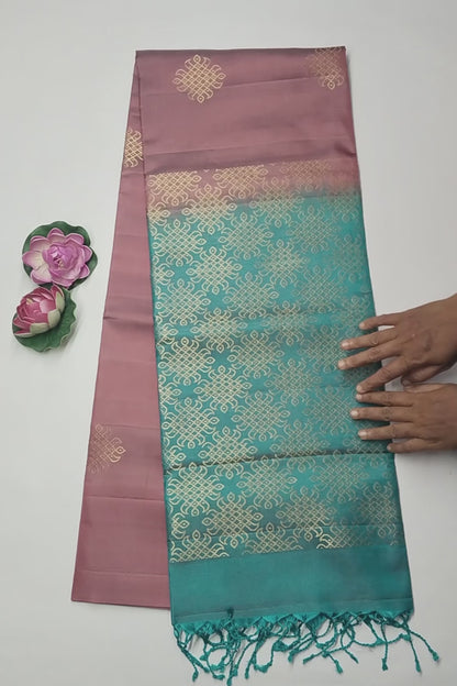 Cherry Pink  Pure Soft Silk Kolam Butta Contrast Blue Border Kolam Pallu Saree NAA199