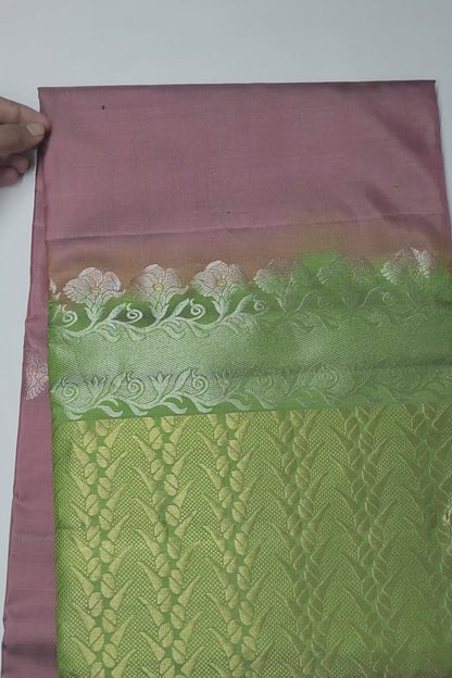 Cherry Pink Pure Soft Silk Butta Zari Border Green Fancy Pallu Saree NAA197