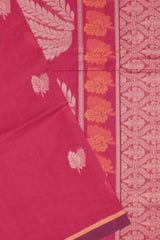 Meroon Pure South Cotton Double Leaf Butta Fancy Pallu Saree