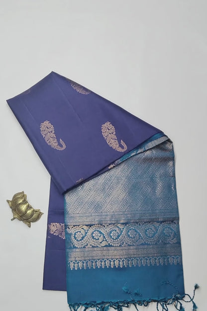 Navy Blue Pure Soft Silk Fancy Mango Butta Blue Zari Border Pallu Saree NAA193