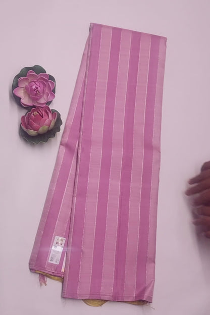 Pink Light Weight Pure Silk Sliver Zari Lines Light Green Pallu Saree NAA137