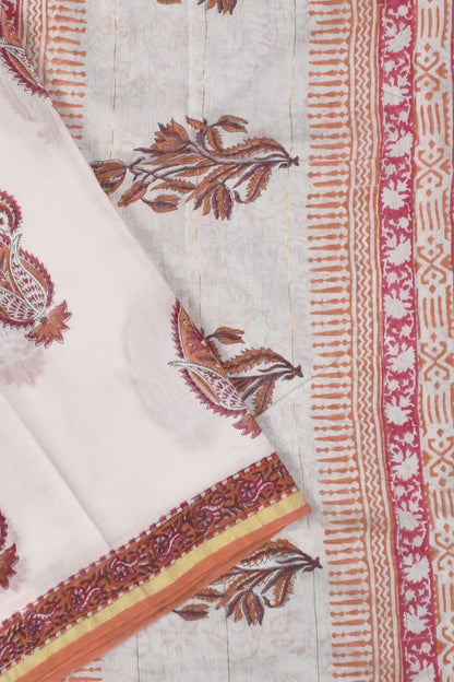 White Mango Butta Chanderi Hand Block Print Saree