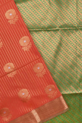 Orange Green Jari Lines Butta Border Contrast Semi Soft Silk Saree