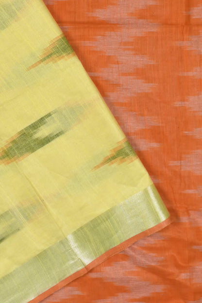 Yellow Semi Linen Ikkat Saree