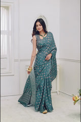 Grey Malai Silk Digital Elephant Print Saree