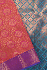 Orange Blue Full Jari Flower Weaving Semi Soft Silk Saree