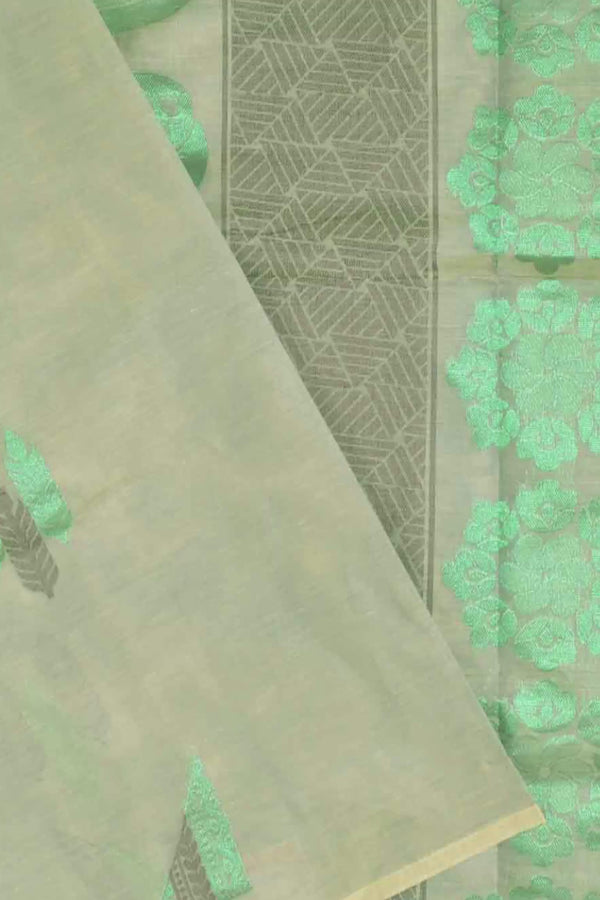 Light Green Pure South Cotton Green Jari Butta Fancy Pallu Saree