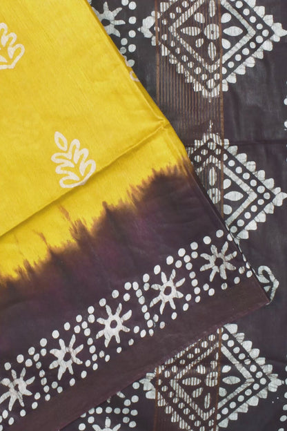 Yellow Cotton Silk Batik Saree