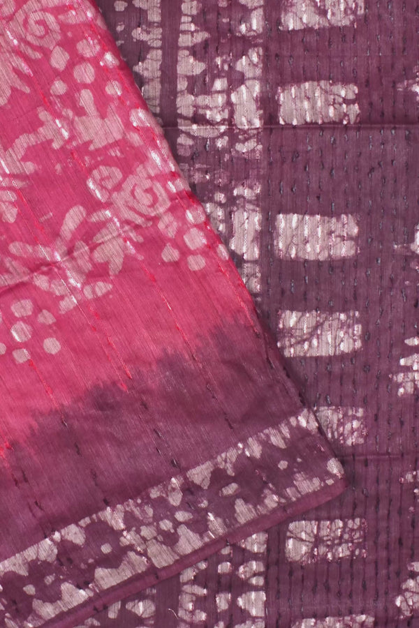 Pink Contrast Cotton Banswara Batik Print Saree