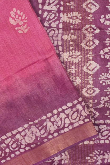 Pink Cotton Batik Print Saree