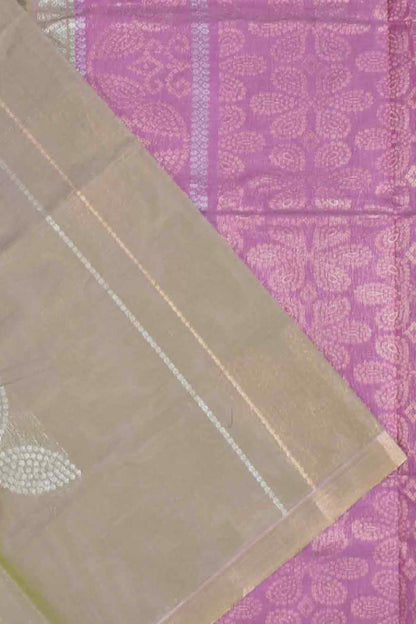 Light Brown Pink Pure South Cotton Four Leaf Zari Butta Saree