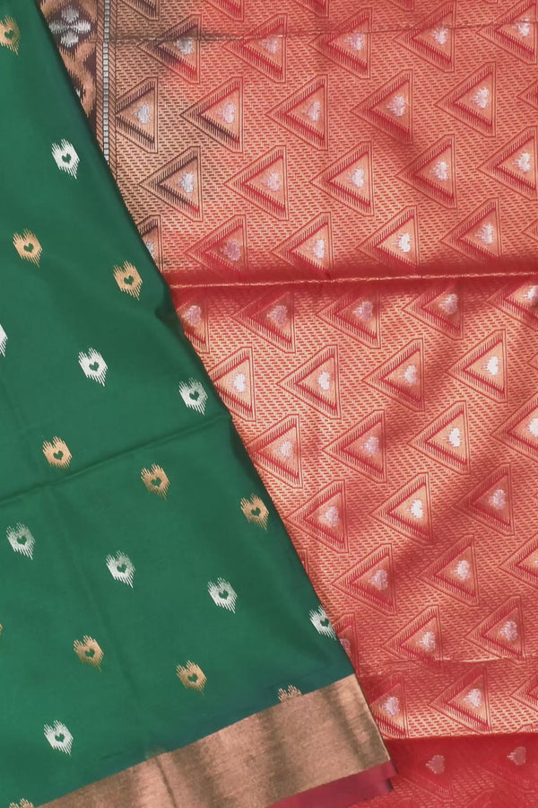 Green Double Jari Butta Rich Pallu Semi Soft Silk Saree