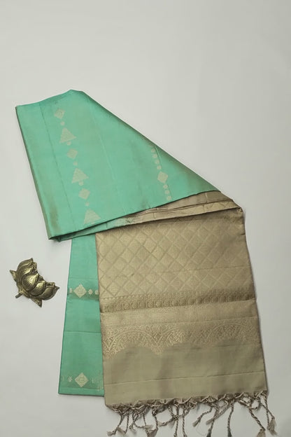 Turquoise Blue  Pure Soft Silk Fancy Butta Dark Sandal Border Pallu Saree NAA188