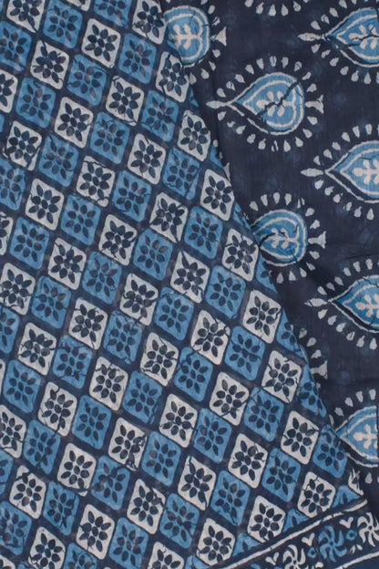 Indigo Blue Semi Chanderi Printed Mosaic Saree