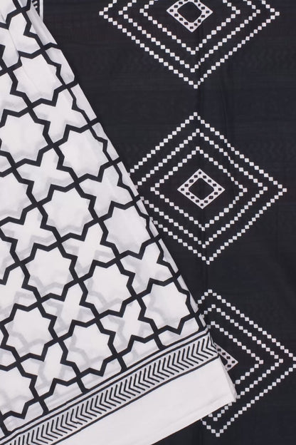 White Black Jaipur Cotton Mul Mul Saree