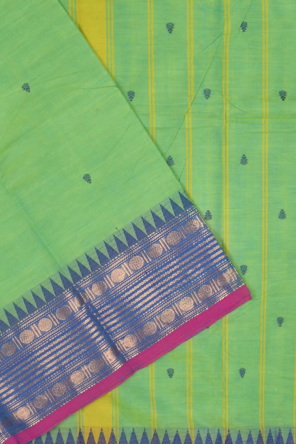 Green Chettinad Pure Cotton with Rudraksh Tower Border Saree
