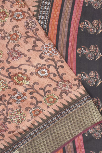 Light Brown Digital Wines Chanderi Viscose Saree