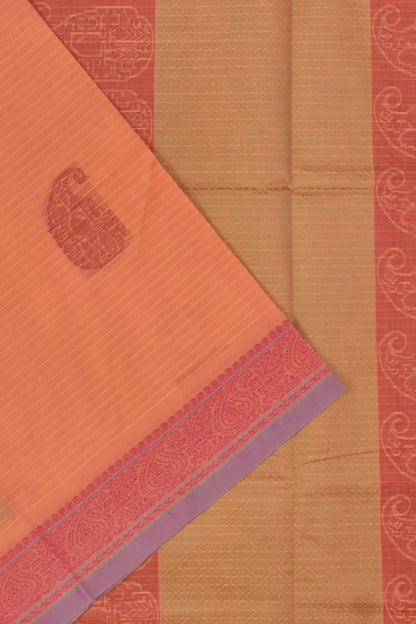 Orange Pure South Cotton Mango Butta Fancy Border Saree