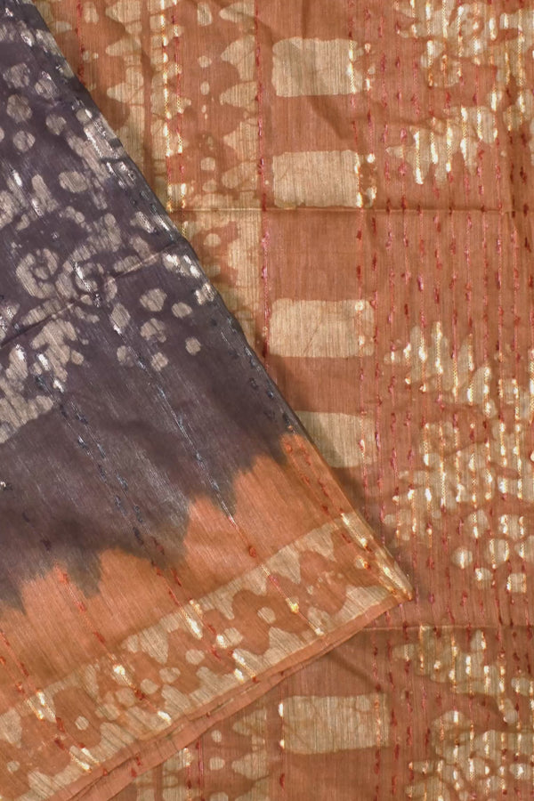 Dark Brown Cotton Banswara Batik Print Saree