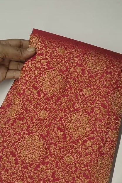 Golden Pure Red Kanchipuram Bridal Pure Silk Intricate Jacquard Golden Border Saree NAA115